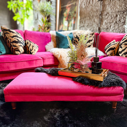 Albert Footstool in Plush Cerise Velvet