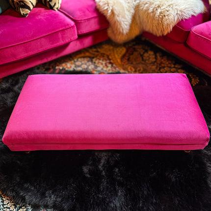 Albert Footstool in Plush Cerise Velvet