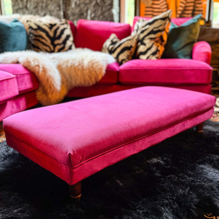 Albert Footstool in Plush Cerise Velvet