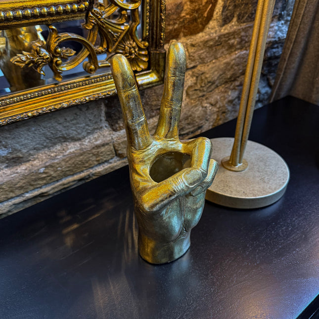 Gold 'Peace' Sign Hand Vase
