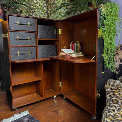 Claridge Trunk Computer Cabinet in Black Leather - Clearance