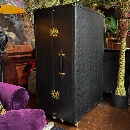 Claridge Trunk Computer Cabinet in Black Leather - Clearance