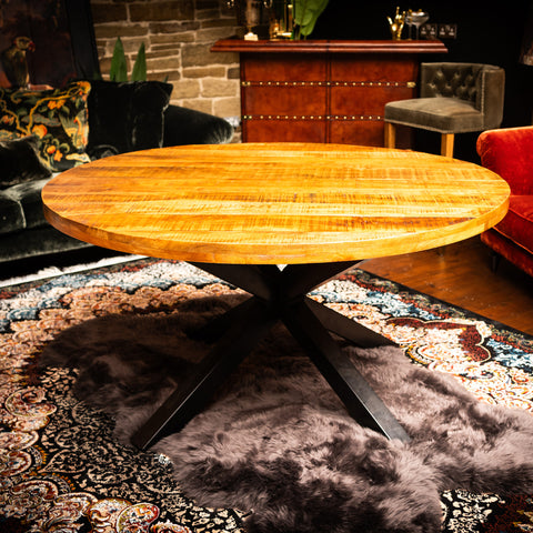 Industrial Round Mango Wood Dining Table