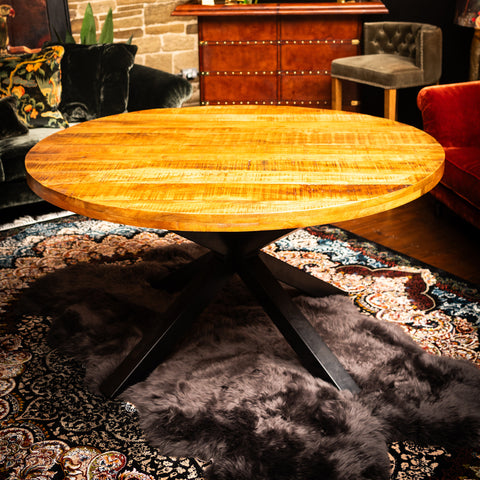 Industrial Round Mango Wood Dining Table