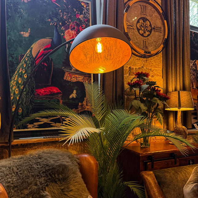 Industrial Dome Arc Floor Lamp Black and Gold