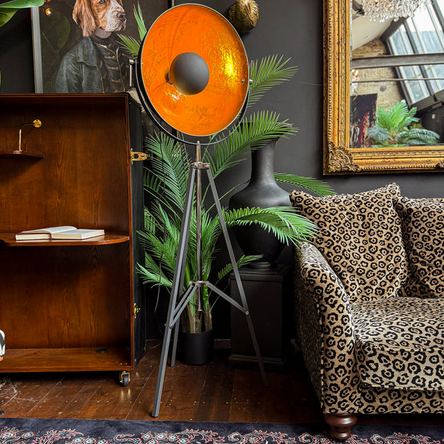 Industrial Tripod Floor Lamp Black and Gold