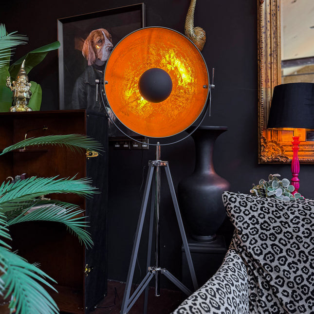 Industrial Tripod Floor Lamp Black and Gold