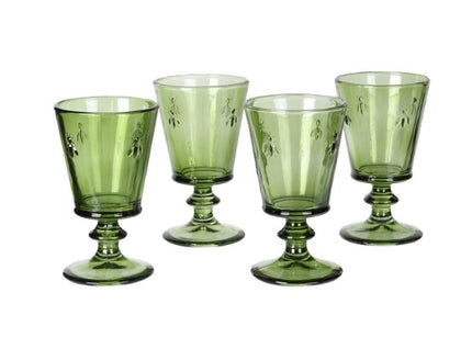 Set of 4 Bee wine Glasses in Olive - Clearance