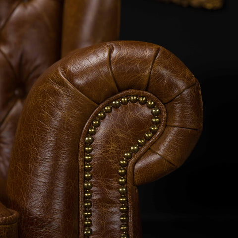 Jasper Studded Chesterfield Wing Chair in Cuba Tan Leather