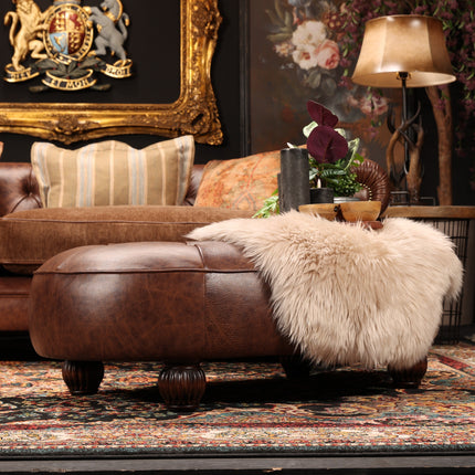 Kensington Tetrad Oval Footstool in Austin Cumin Seed Leather