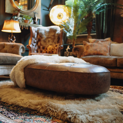 Kensington Tetrad Oval Footstool in Austin Cumin Seed Leather