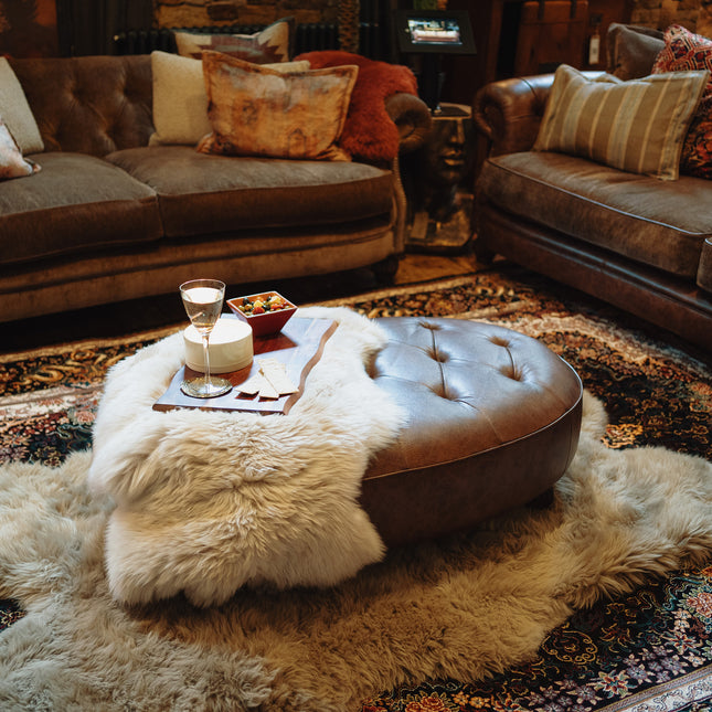 Kensington Tetrad Oval Footstool in Austin Cumin Seed Leather