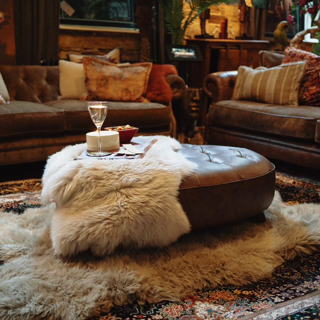 Kensington Footstool in Austin Cumin Seed Leather- Ex Display