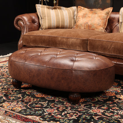 Kensington Tetrad Oval Footstool in Austin Cumin Seed Leather