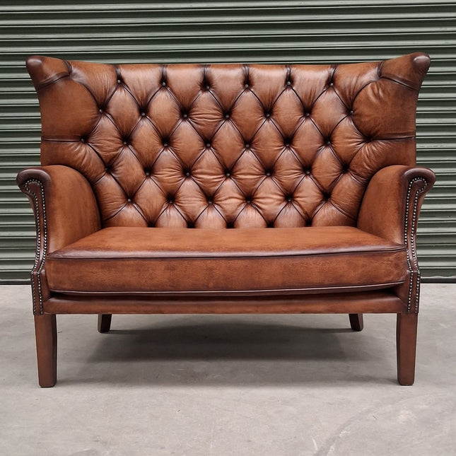 Kingsley 2 Seater Wingback in Hand Rubbed Leather - Ex Display
