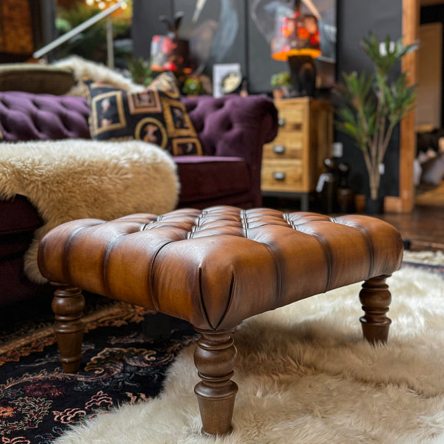 Kodu Leather Chesterfield Footstool - New