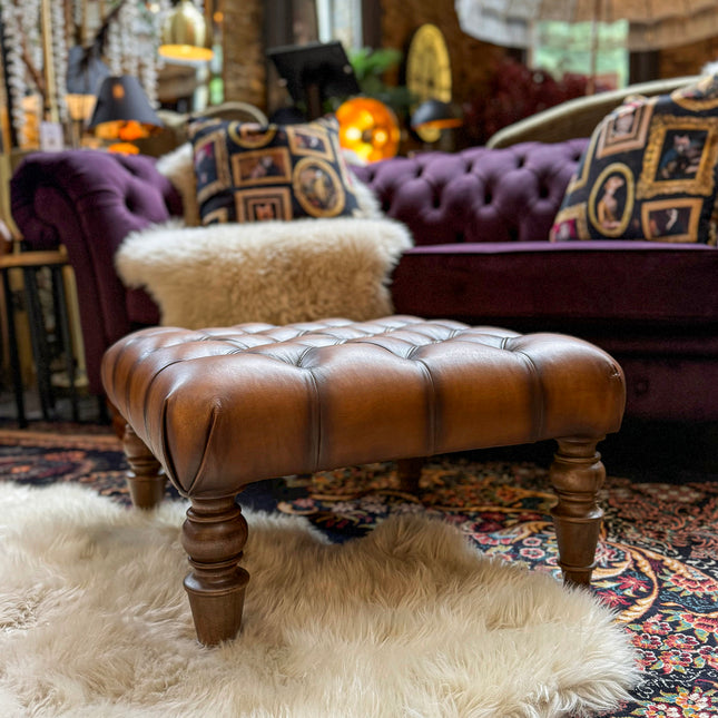 Kodu Leather Chesterfield Footstool - New