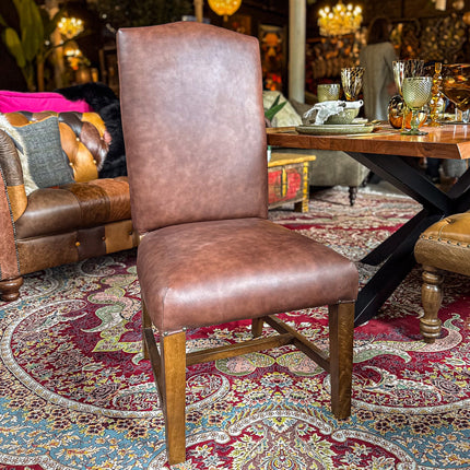 Kodu Tall Dining Chair in Brown Leather - Clearance