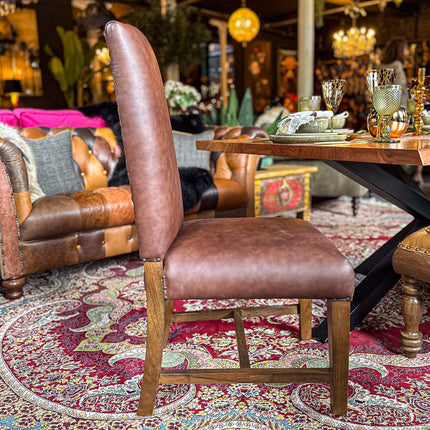 Kodu Tall Dining Chair in Brown Leather - Clearance