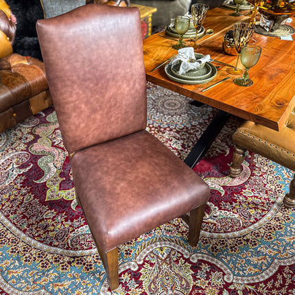 Kodu Tall Dining Chair in Brown Leather - Clearance