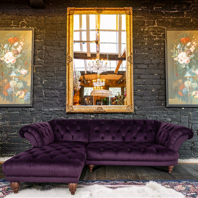 Oskar Italia Chesterfield Left Hand Facing Chaise in Plush Plum Velvet - Clearance