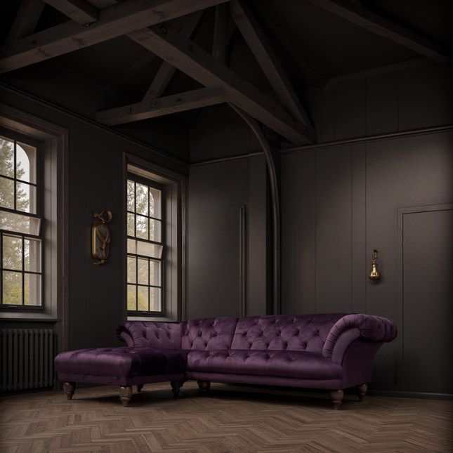 Oskar Italia Chesterfield Left Hand Facing Chaise in Plush Plum Velvet - Clearance