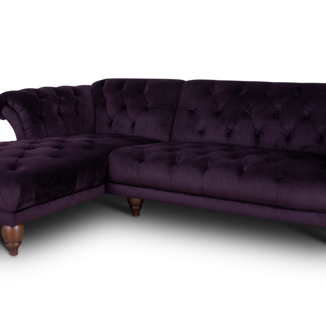Oskar Italia Chesterfield Left Hand Facing Chaise in Plush Plum Velvet- Clearance