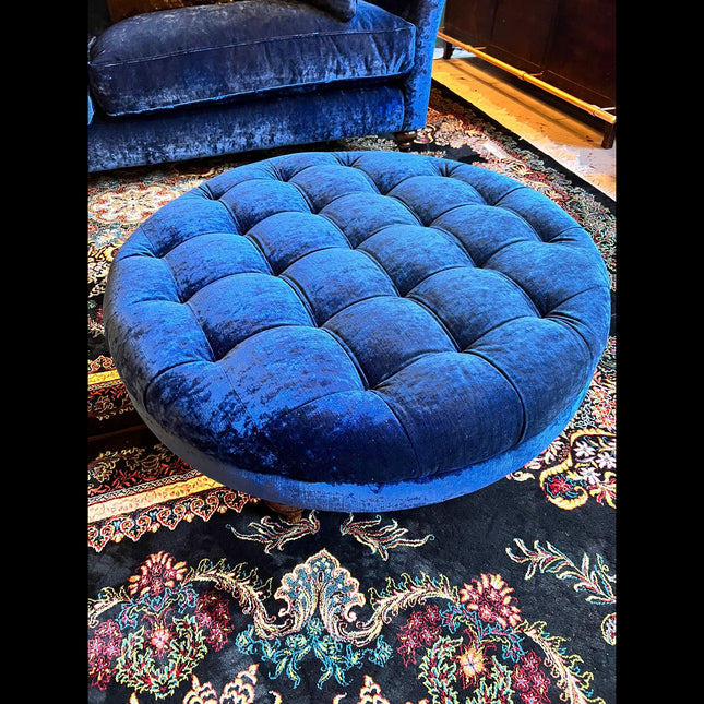 Loren Spink & Edgar Round Footstool Eternity Sapphire Blue - Clearance