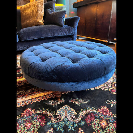 Loren Spink & Edgar Round Footstool Eternity Sapphire Blue - Clearance