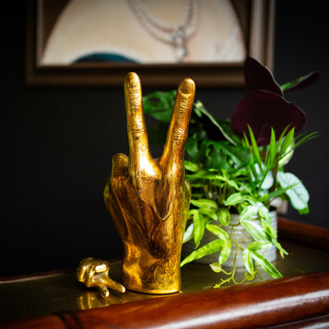 Large Antique Gold Peace Hand Ornament/Vase