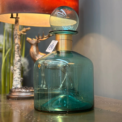 Large Teal Glass Apothecary Bottle