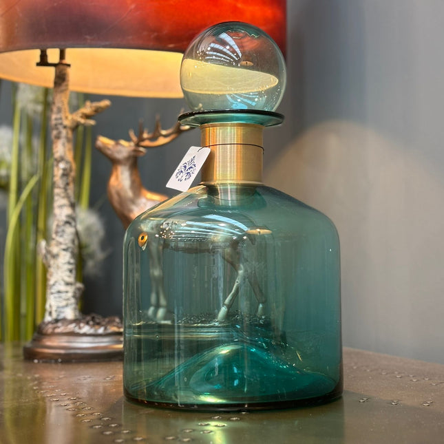 Large Teal Glass Apothecary Bottle