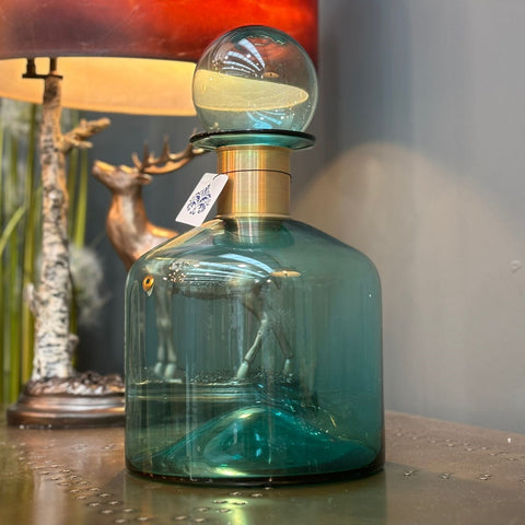 Large Teal Glass Apothecary Bottle
