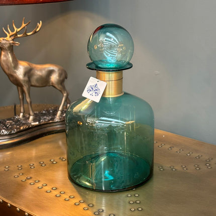 Large Teal Glass Apothecary Bottle