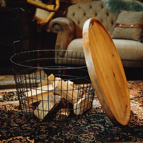 Large Wire Basket Side Table Laundry Logs