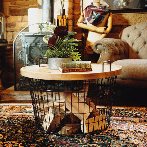 Large Wire Basket Side Table Laundry Logs