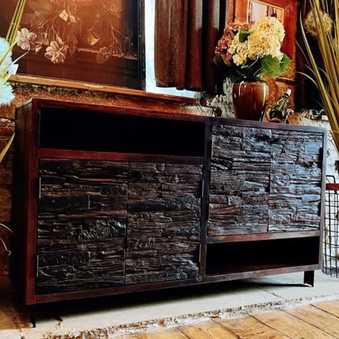 Large Black Wooden Sideboard - Clearance