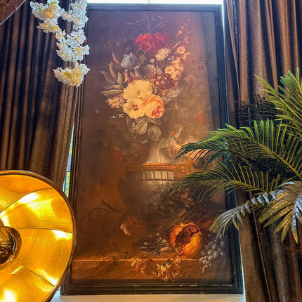 Large Boho Floral Painting - Black