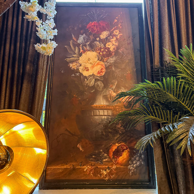 Large Boho Floral Painting - Black