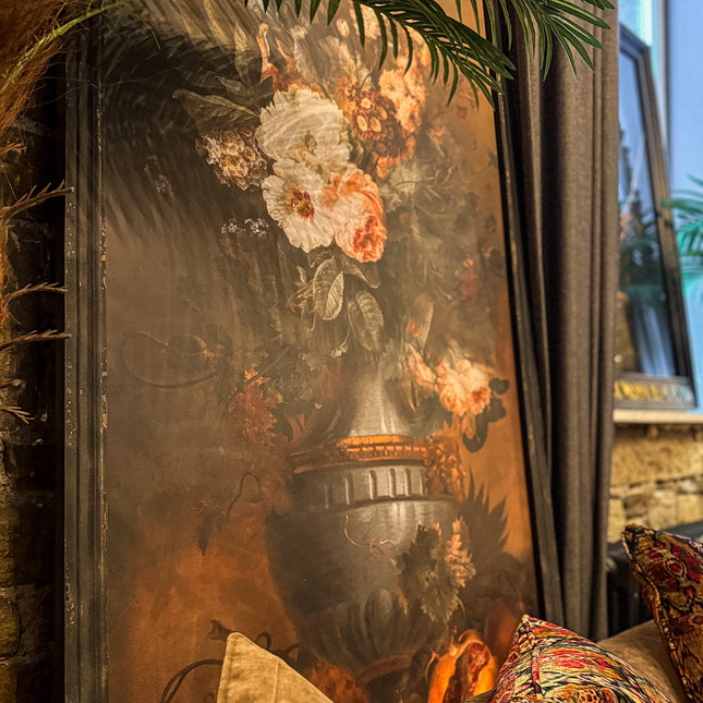 Large Boho Floral Painting - Black