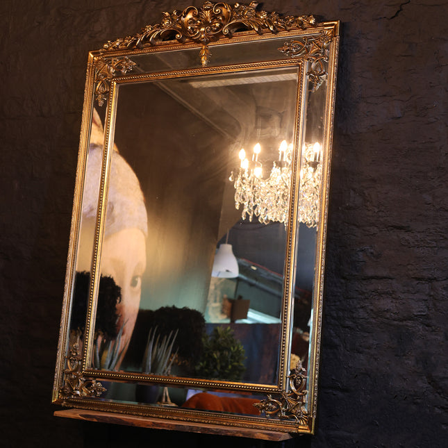 Large Gold French Mirror with Crest