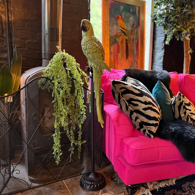 Large Green Parrot On Floor Standing Perch