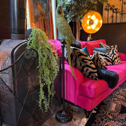 Large Green Parrot On Floor Standing Perch