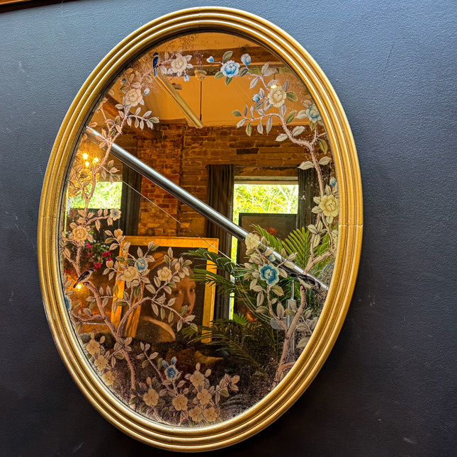Large Oval Botanical Glass Wall Mirror - New