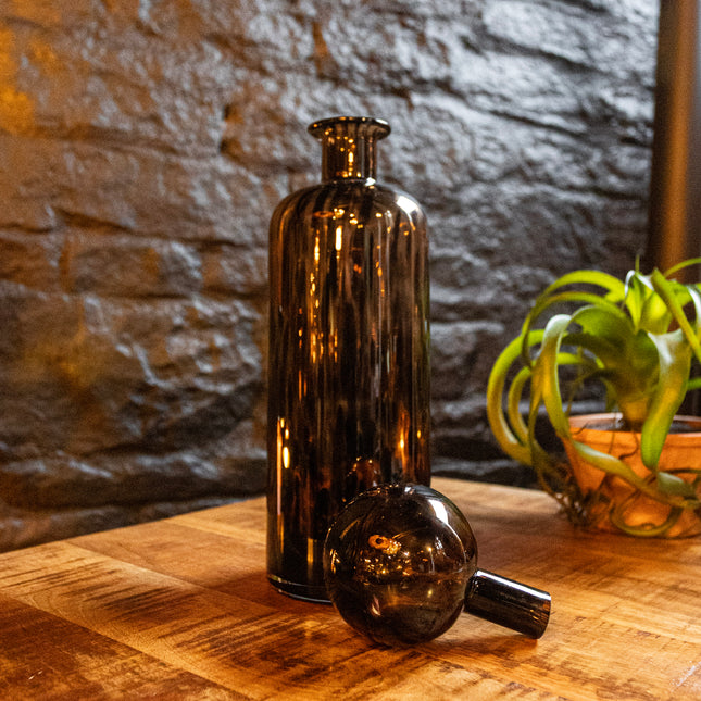 Large Tortoiseshell Effect Glass Bottle with Ball Top