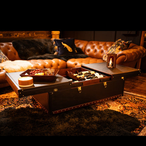 Leather Coffee Table/ Bar Cabinet Black
