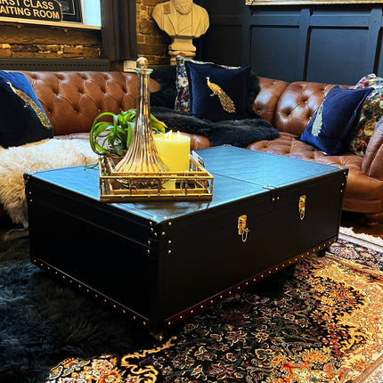 Leather Coffee Table/ Bar Cabinet Black