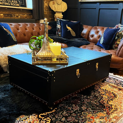 Leather Coffee Table/ Bar Cabinet Black