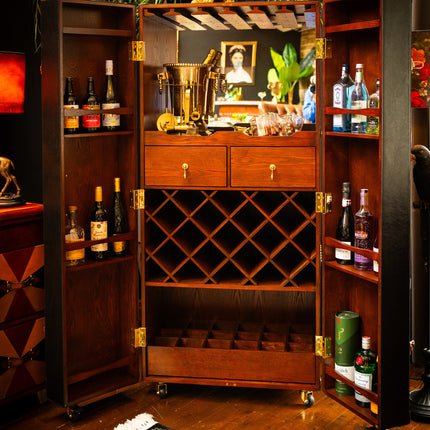 Leather Extra Large Two Door Wine/Bar Cabinet