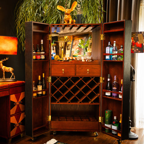 Leather Extra Large Two Door Wine/Bar Cabinet